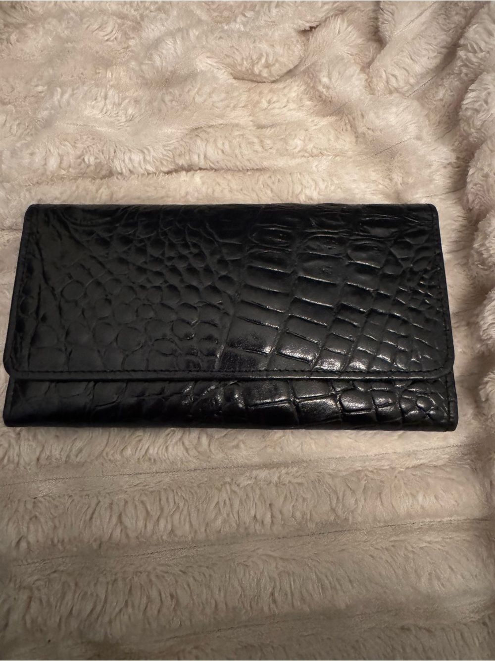 Vintage Tusk Black Croc Embossed Leather Continental Wallet Organizer